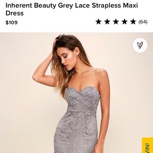Inherent Beauty Grey Lace Strapless Maxi Dress